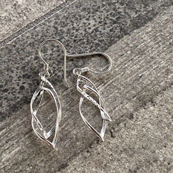 925 MA Thailand Sterling Silver Earrings Dangles Drops Art Deco Textured VTG - Picture 3 of 12